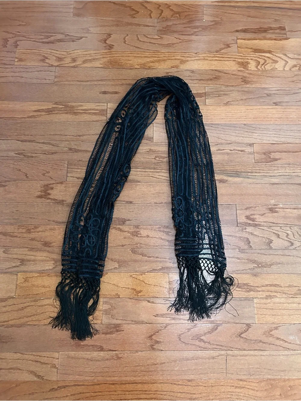Black Crochet Lace Fringe Scarf Shawl Boho Festival Wrap